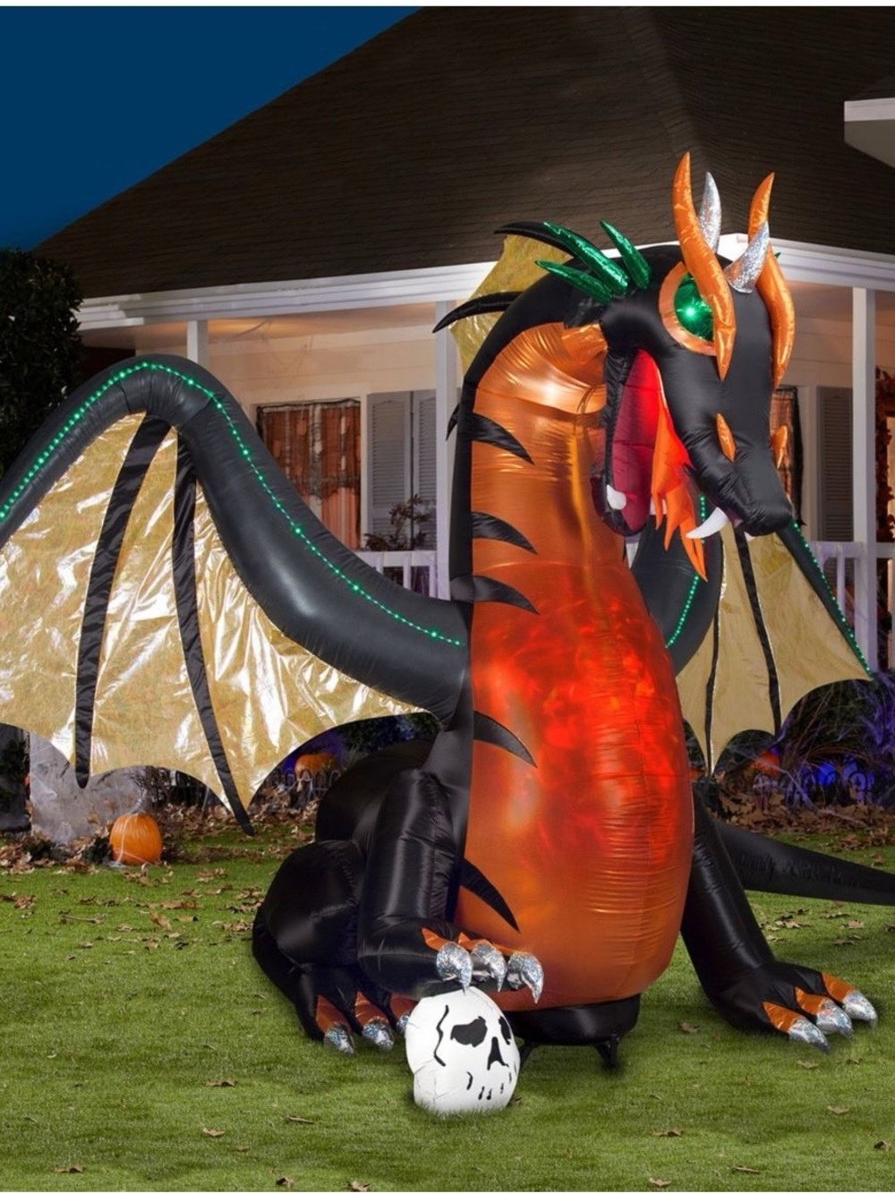 Giant Inflatable Halloween Dragon - Black and Orange